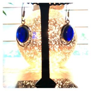 Cobalt drop stone with real silver earrings
